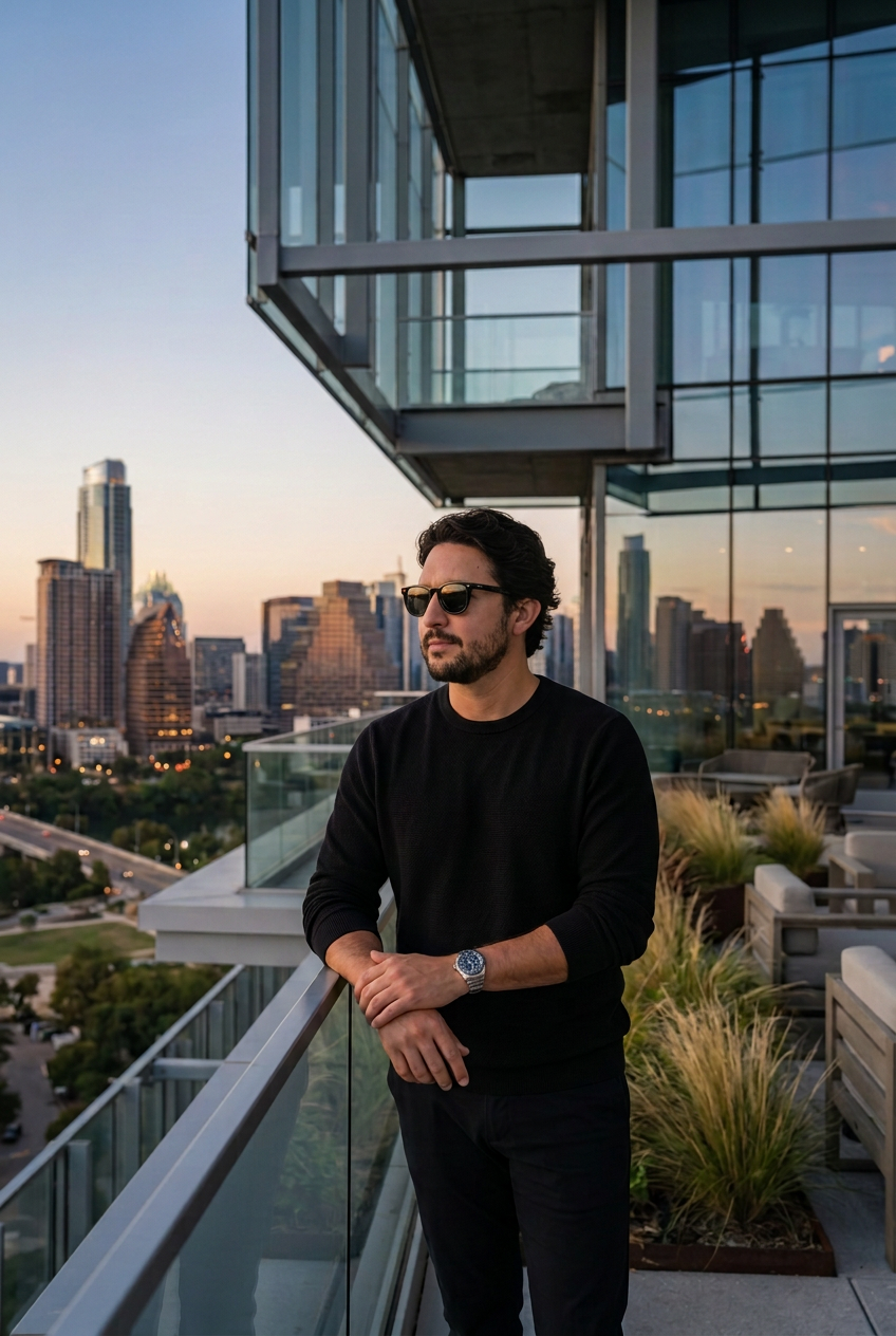 Adrian Salas overlooking downtown Austin